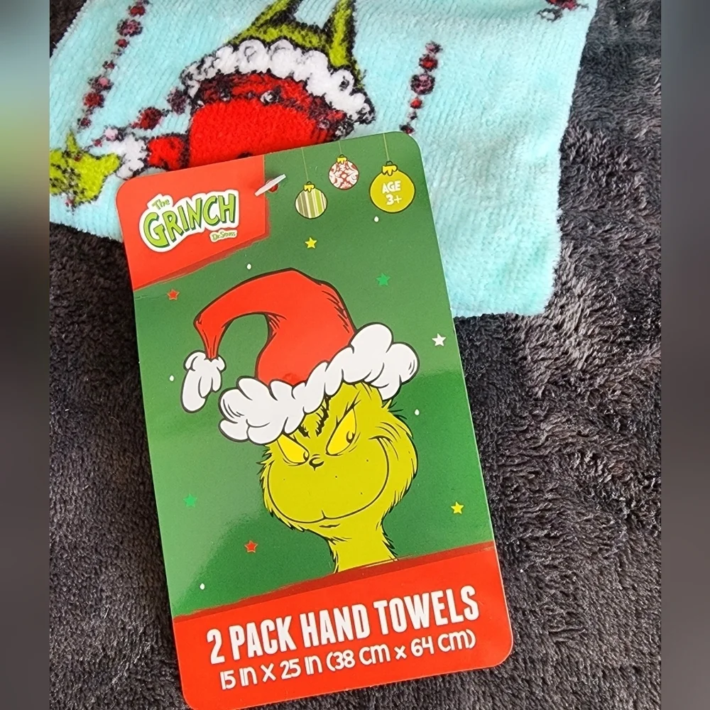 New Christmas dr Seuss The Grinch 2pk Hand Towel, 15' x 25', blue, 100% cotton